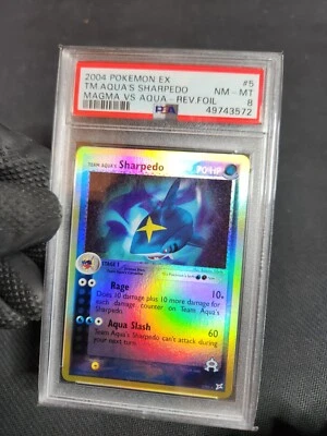 2004 Pokemon ex Magma Aqua Team Aqua's Sharpedo Reverse Holo Card 5 Grade PSA 8  - Image 1 of 4