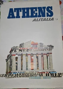 Póster de Atenas Alitalia 1966 con increíbles obras de arte collage de Hartmut Hielscher casi nuevo - Imagen 1 de 2