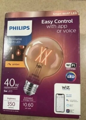 Philips 40W Equiv. LED Dimmable Smart Wi-Fi Wiz Connected Wireless In Amber - Image 1 of 2