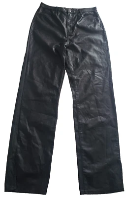 PRETTY LITTLE THING Womens Black Coated Jeans SIZE 12 TALL Split Hem Cotton - Image 1 of 4