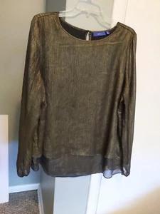 apt 9 XL Blouse Long Sleeve Gold Black Shimmer Sexy Party Romantic Tiered Dressy - Picture 1 of 10
