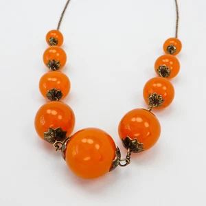 Vintage Soviet 875 Silver Amber Necklace Gold Plated Polished Amber Beads 24" - Picture 1 of 18