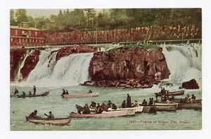 Salmon Fishing at Oregon City, Oregon Color Postcard - Imagen 1 de 2