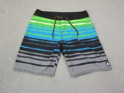 Pantalones Cortos Quicksilver Para Hombre Talla 36 Azul Gris Verde Rayas Bañador Tabla Surf Foto 1 de 4