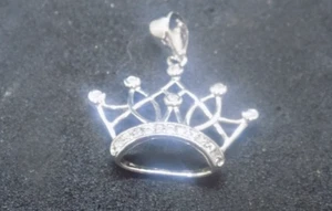 .925 Sterling Silver 7 Rinestone Pendant CROWN Charm (515) - Picture 1 of 4