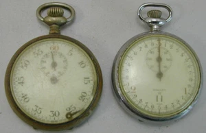2 Old Stop Watches 7 Jewels Swiss with Wooden Display Board Parts Only Very Rare - Picture 1 of 9