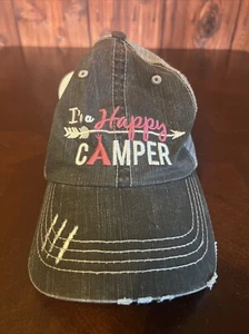 Trucker Hat Ball Cap Adjustable Mesh Back Distressed I'M A HAPPY CAMPER - Picture 1 of 5