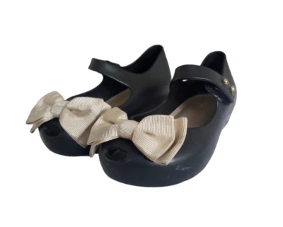 Mini Melissa Black  Gold Bow Shoes Toddler Size 7 - Image 1 of 4