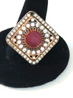 Vintage Sterling Bali Ruby & CZ Bling Ring Size 8 & 8 Gm R44 1 Missing Stone