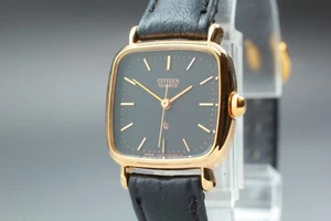 *DEAD STOCK* Vintage CITIZEN Castalia 2950-292006 Black 21mm QZ Watch Frm JAPAN - Picture 1 of 10