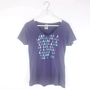 The North Face Womens T-Shirt Purple Large V-Neck Geometric Triangle Print Slim - Picture 1 of 20