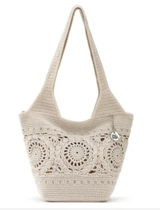 The Sak Women's Ivory Beaded Metallic Crochet Patterned Double Flat Strap Tote H - Picture 1 of 3