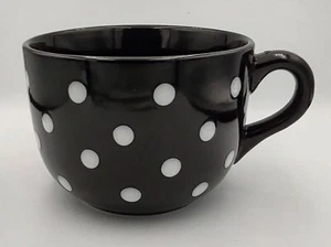 Unmarked Black with White Polk a Dots Ceramic Soup Mug - Picture 1 of 6