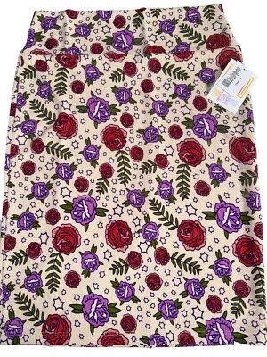 NUEVO LuLaRoe Mediano Crema Púrpura Coral Rosa Verde Floral Cassie Falda Lápiz Foto 1 de 4