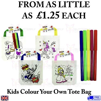 RSW INTER BORSA TOTE BAG BAMBINI COLOR YOUR OWN 5 PENNE PUNTA FELTRO COTONE BAMBINI ARTE FATA UNICORNO