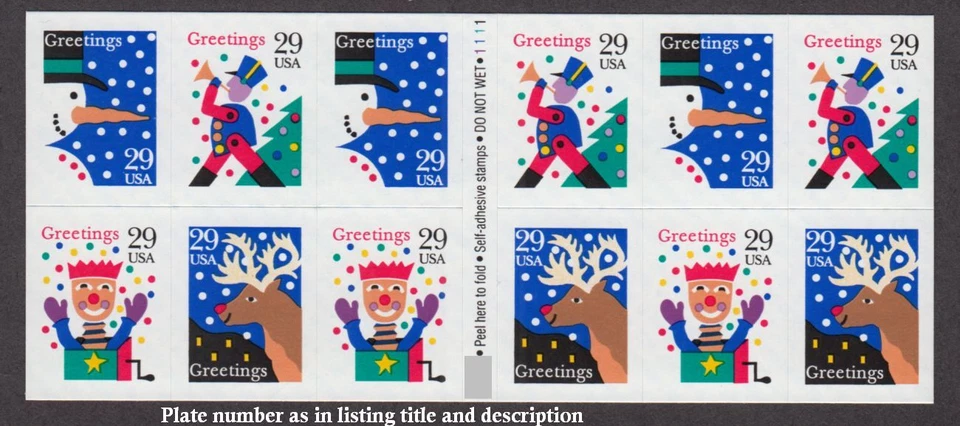 1993 Christmas snowman booklet of 12 Sc 2802a 29c MNH plate number V2222122 - Image 1 of 1