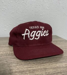 Vintage Texas A&M Sports Specialties SnapBack Hat Single Line Script Maroon Wool