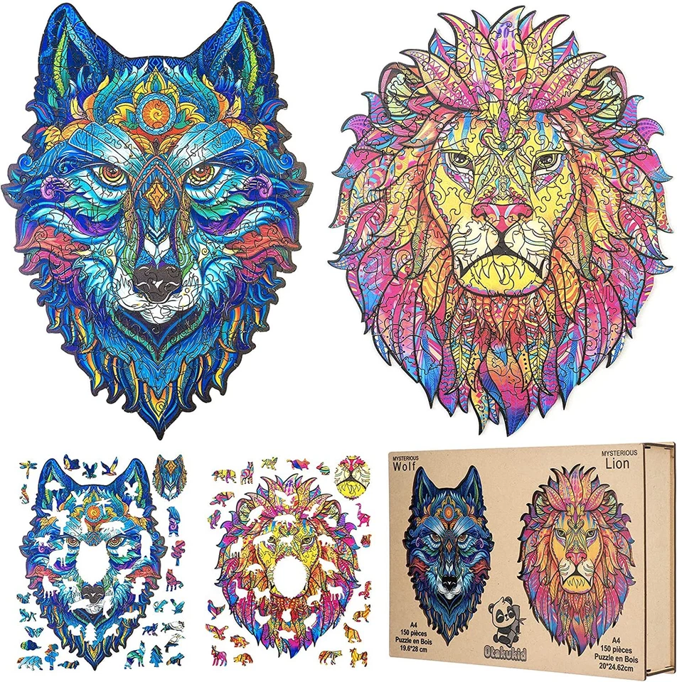 OTAKUKID® - Puzzle de Madera de Animales -Pack Completo con 2 Puzzles (León & L - Imagen 1 de 4