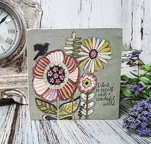 Wonderful World Flower Summer Block Sign - Picture 1 of 1