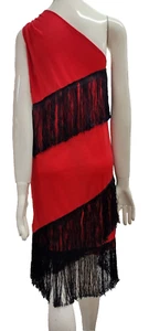 Flapper Red Dress RETRO Black Fringe Off the shoulder DISCO Cheap Size M costume - Picture 1 of 20