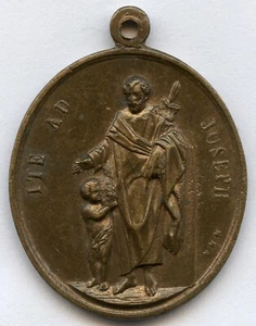 Medaglia ciondolo religioso Francia San Giuseppe e angelo 36x28 mm 13gr!!! - Foto 1 di 2