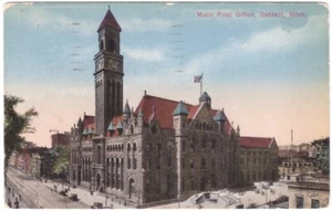 Postal antigua de 1915 de la oficina principal de correos, Detroit, Michigan - Imagen 1 de 2
