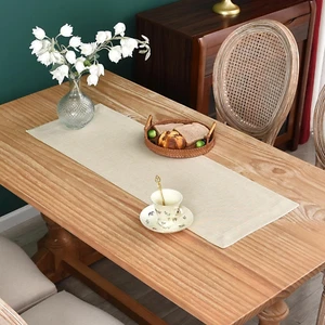 Farmhouse Rustic Table Runner Solid Beige Rectangular Table Runners Faux Linen T - Picture 1 of 6