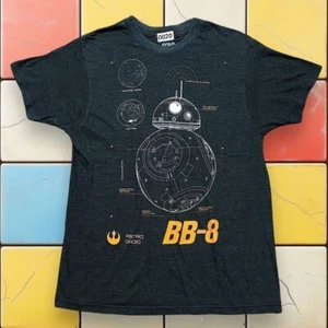 Y2K Star Wars BB-8 Droid Blueprint Tee Grey Sci-Fi Space Movie Shirt Men's M - Picture 1 of 4