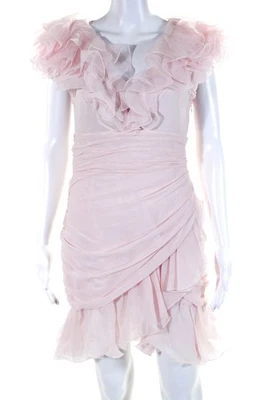 Giambattista Valli Womens Chiffon Sleeveless V Neck Sheath Dress Pink Size 6 - Image 1 of 4