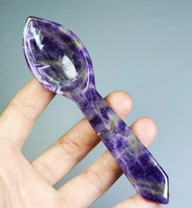 Cuchara tallada en piedra cristal cuarzo amatista natural Reiki muestra de curación - Imagen 1 de 8