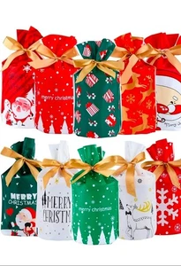 50 Stck. Mittelgroße Weihnachtssäcke Party Geschenk Geschenktüten Kordelzug Verpackung Aufbewahrung UK - Bild 1 von 16