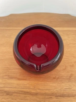 Vintage Viking Glass Ruby Red Atomic Orb Ashtray MCM - Image 1 of 4
