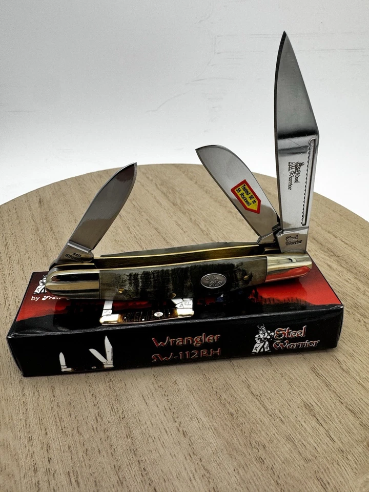 Steel Warrior Wrangler SW-112RH 4” Closed Pocket Knife Ram Horn **NIB** - Image 1 of 4