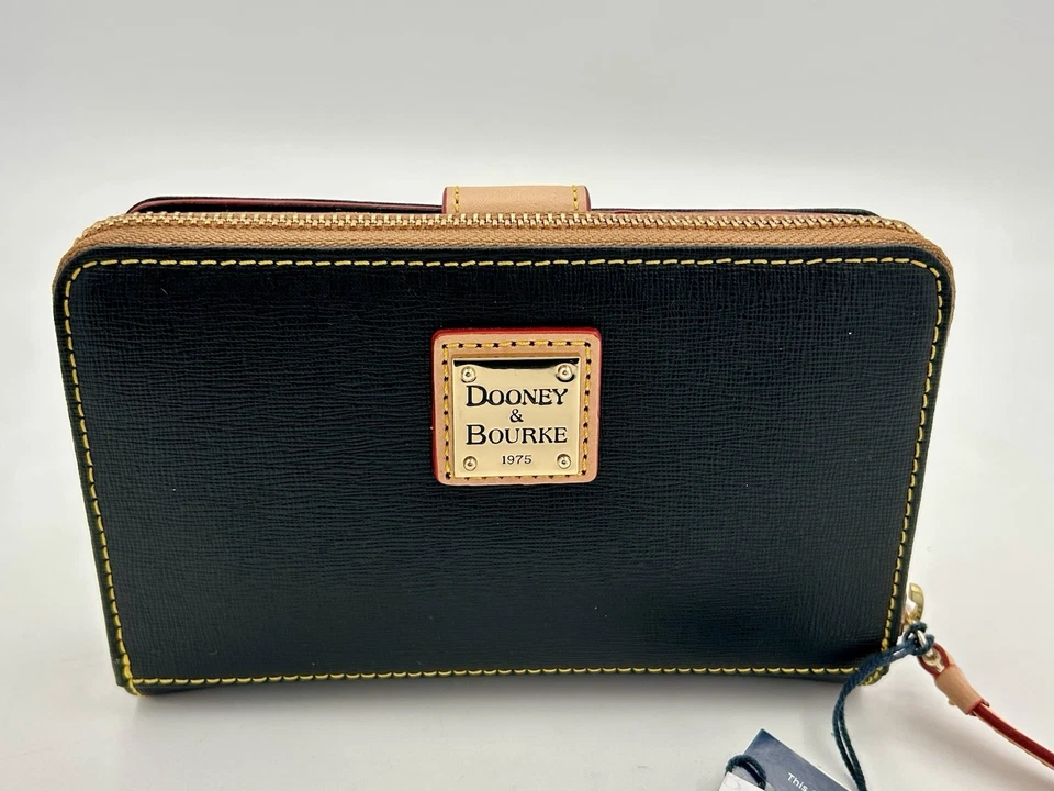 Cartera sin asas Dooney & Bourke de cuero con cremallera alrededor negra 4x7x1,5” ¡Nueva con etiquetas! Foto 1 de 4