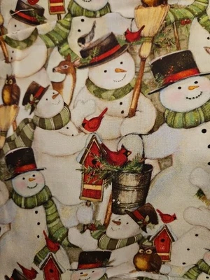 Christmas Winter Holiday Packed Snowmen Snowman Susan Winget Cotton Fabric - Image 1 of 2