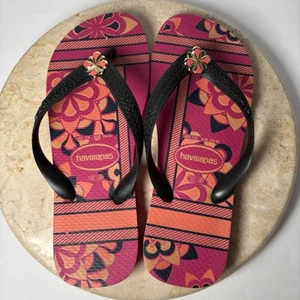 Havaianas Gracia Crystal Rhinestone Women’s 7/8 Hot Pink Flip Flop Sandal - Imagen 1 de 11