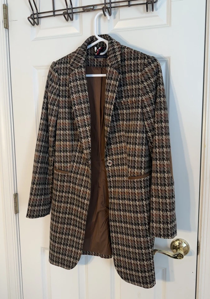Jaqueta blazer feminina Tommy Hilfiger marrom/castanho cotovelo almofadas tamanho 4 - Imagem 1 de 4