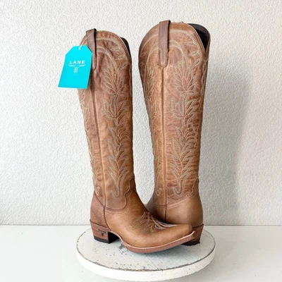Botas de Vaquero Lane SANDAGA Hasta la Rodilla para Mujer 6 Marrón Vaquera Western Cremallera Alta Foto 1 de 4