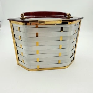1950s Lucite Handbag by Majestic Gold & Silver with Mahogany top RARE - Picture 1 of 14