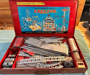 Vintage 1949 Gilbert Erector Set No. 10 1/2 Amusement Park As-Is w/ Red Case - Picture 1 of 11