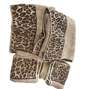 Ralph Lauren Set of 4 Bath & Hand Towel Cheetah/Leopard Pattern Vintage USA - Picture 1 of 6