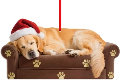 Ornamento Sleepy Golden Retriever - 3,54""X1,8"" enfeite de cachorro arcílico para Natal - Imagem 1 de 4
