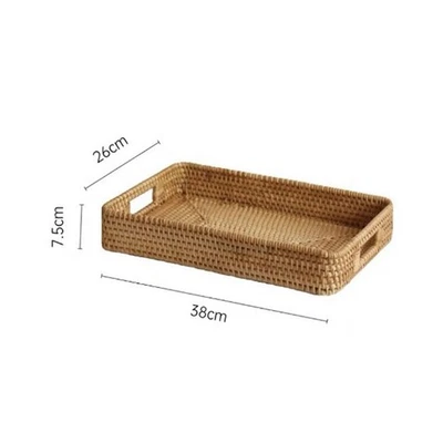 Serving Basket Tray With Handles Rattan Rectangle Large Capacity Durable - Image 1 of 4