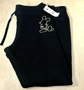 Disney Jogger Pants Black Size Medium Juniors Mickey Mouse Gold Embroidered - Picture 1 of 5