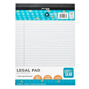Pen + Gear Legal Pad, 8.5" x 11.75", 50 Sheets, Wide Ruled, White - Picture 1 of 4