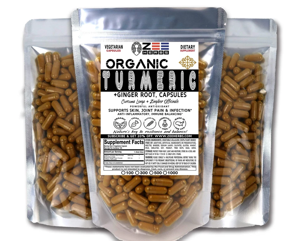 Organic Turmeric Ginger Capsules - 3000mg of Natural Pure Herbal Supplement - Image 1 of 1
