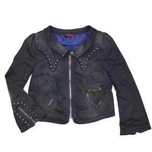 REPLAY Vintage Distressed Biker Stud Crop Denim Jacket Made in Italy Size Small - Picture 1 of 16
