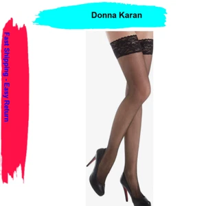 Donna Karan Lace Thigh High DKF007, Black, Small - Picture 1 of 4