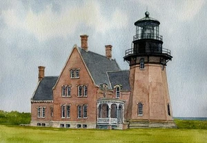 Block Island Südostlicht Rhode Island Leuchtturm Aquarell Kunst Notizkarten - Bild 1 von 2