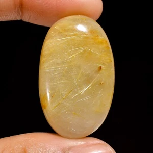 41.50 Cts Golden Rutile Quartz Loose Gemstone Oval Cabochon Natural 32X20X7 mm - Picture 1 of 6
